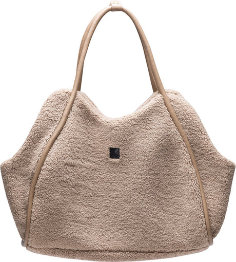 Designed by lotte tebby draagtas hond - hondentas - voor kleine honden - teddy-stof - beige - 43x18x35 cm one size