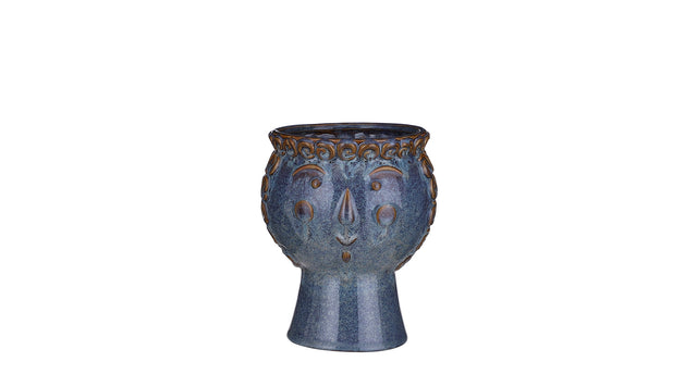 Pot gezicht blauw - h19xd15,5cm