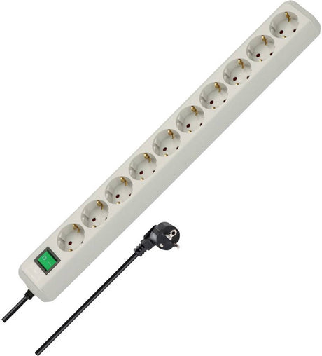 Brennenstuhl eco-line, stekkerdoos 10-voudig (stekkerdoos met schakelaar en 3m kabel) lichtgrijs