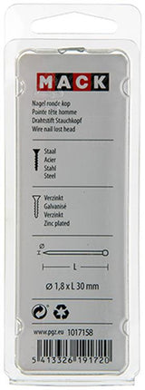 Mack 1017158 - nagel ronde kop staal verzinkt100 gr 1,8 x 30 mm | 5 stuks