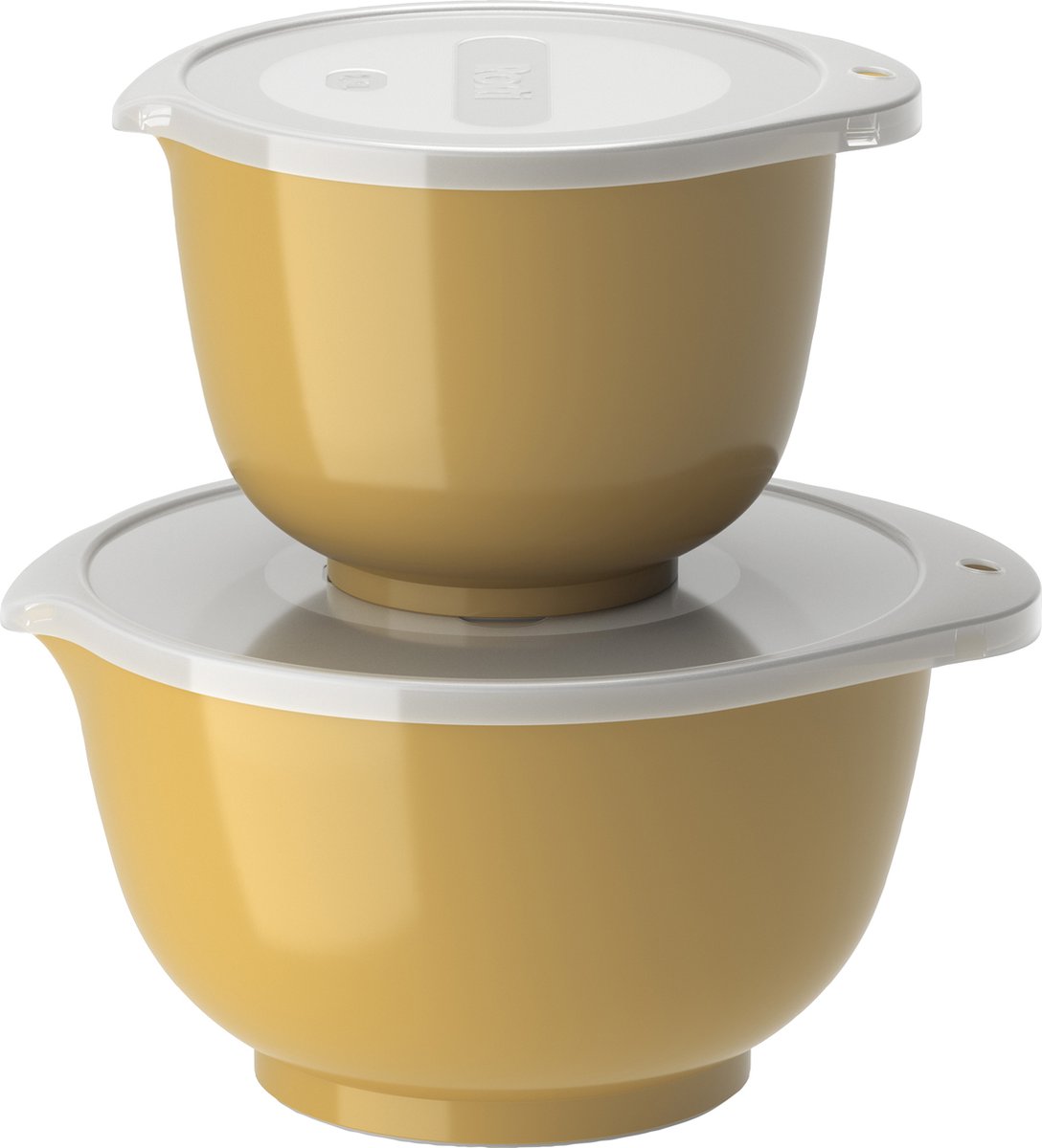 Rosti margrethe beslagkom set - 4 delig - 1,5 en 3 l - curry (geel) - mengkom met deksel voor bakken en koken - magnetron-, vriezer- en vaatwasmachinebestendig