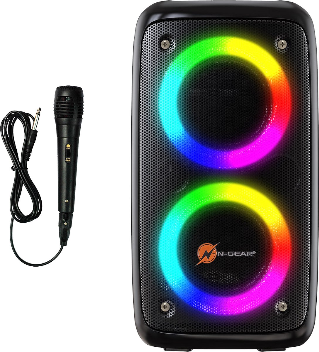 N-gear lgp 23m - draadloze bluetooth party speaker - karaoke set - 1 microfoon - discoverlichting