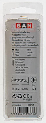 Mack 1017216 - spaanplaatschroef vz kop geelverz.50 st 3,0 x 16 mm | 10 stuks