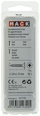 Mack 1017218 - spaanplaatschroef vz kop geelverz.40 st 3,0 x 25 mm | 10 stuks