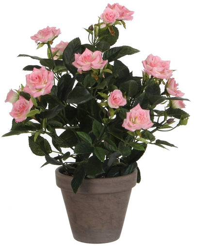 Mica decorations rozenstruik kunstplant in bloempot stan - h33 x ø25 cm - roze