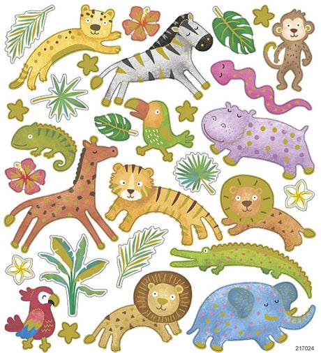 Creativ company stickers - wilde dieren stickervel - diy plakstickers - creatieve hobby stickers - formaat 15x16,5 cm - safari thema - decoratieve stickers - dieren knutselen