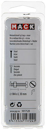 Mack 1017520 - metaalschroef cyl. kop + moer verz. 14 st m4 x 30 mm | 10 stuks