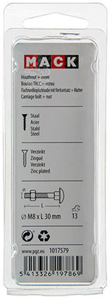 Mack 1017579 - houtbout + moer staal verzinkt6 st m8 x 30 mm | 5 stuks