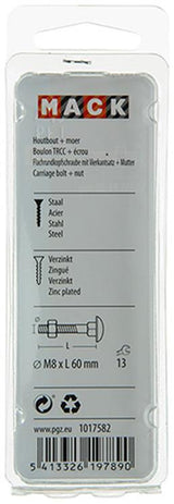 Mack 1017582 - houtbout + moer staal verzinkt4 st m8 x 60 mm | 5 stuks