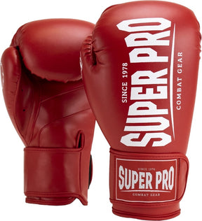 Super pro combat gear champ (kick)bokshandschoenen rood wit 12oz