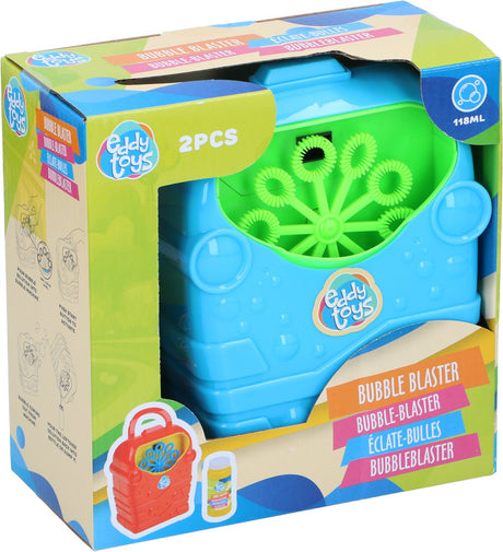 Eddy toys bubble machine solution b o - elektrische bellenblaasmachine - inclusief bellenblaasvloeistof 118 ml - op batterijen - afmetingen 18,9 x 9,3 x 19,3 cm - blauw, groen of rood