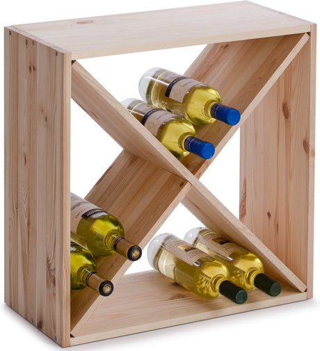 Zeller houten wijnflessen rek wijnrek voor 20 flessen - 52 x 25 x 52 cm - wijnfles houder 4 vakken - vierkant - stapelbaar