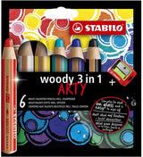 Stabilo woody 3 in 1 - multitalent kleurpotlood - arty - set 6 st. + puntenslijper