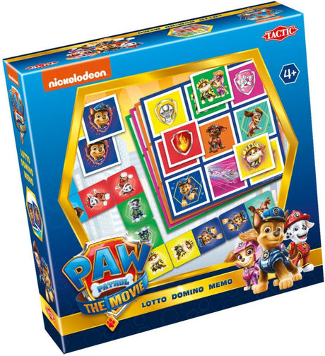 Tactic paw patrol: the movie 3-in-1 spellenverzameling – kaartspel – lotto – domino – memo – kinderspel vanaf 4 jaar