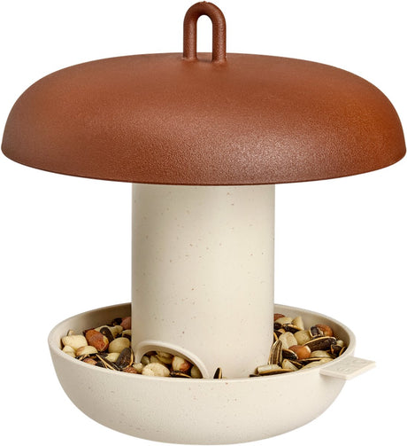 Elho organic voederhuis voor vogels 18cm - ruimte voor 500 gram vogelvoer - 100% gerecycled plastic - l 18 x b 18 x h 22.5 cm - kastanje bruin