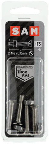 Mack 1019815 - metaalschroef verz. kop + moer rvs 4 st m6x30 | 10 stuks