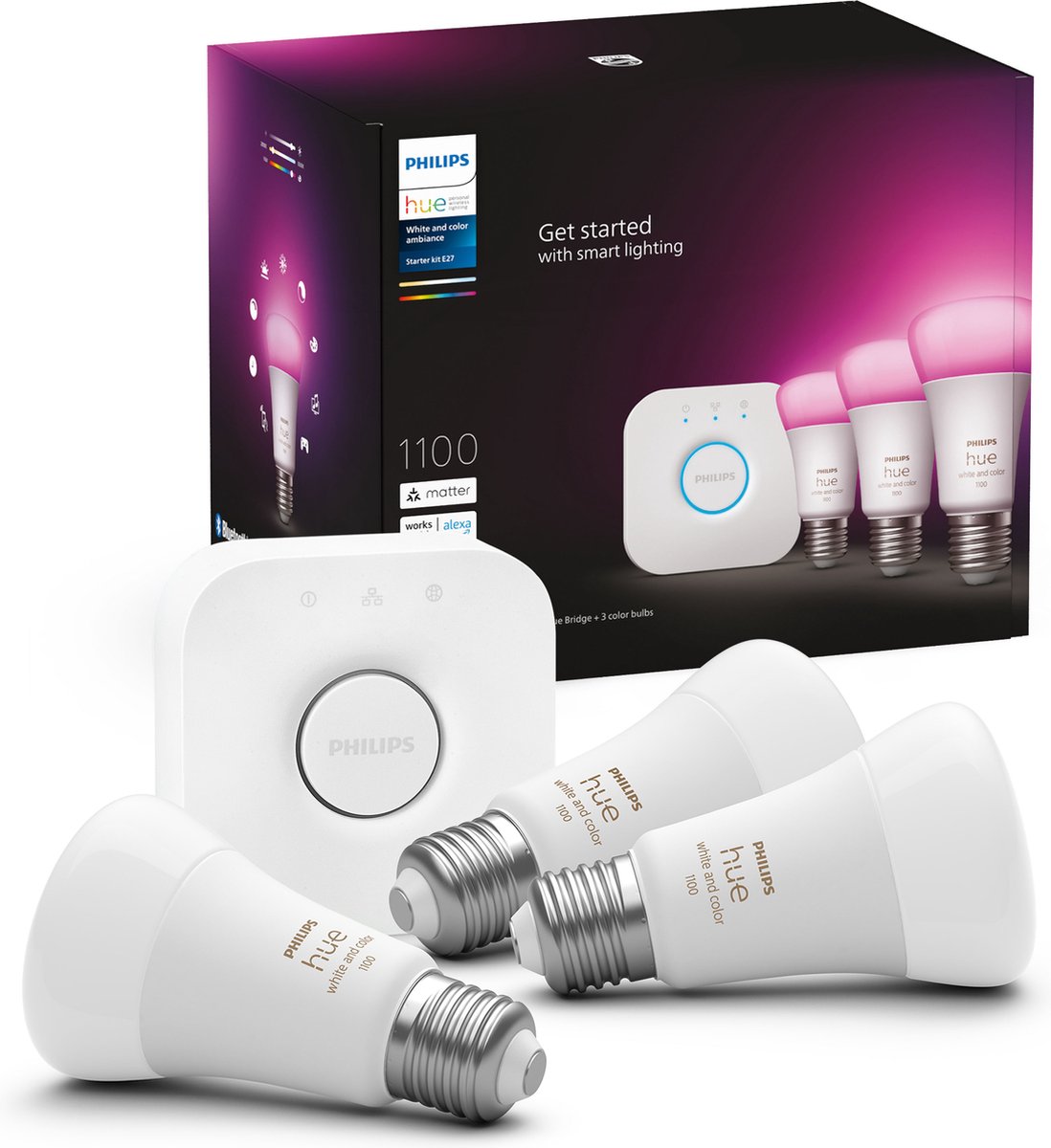 Philips hue starterkit - wit en gekleurd - 3 lampen - e27 - 1100lm