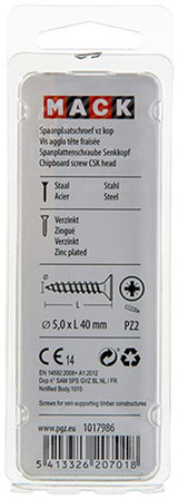 Mack 1017986 - spaanplaatschroef vz kop geelverz. 30st 5,0 x 40 mm | 5 stuks
