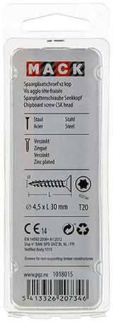 Mack 1018015 - spaanplschr.vzkop-zelfb. geelverz. 45 st 4,5 x 30 mm | 5 stuks