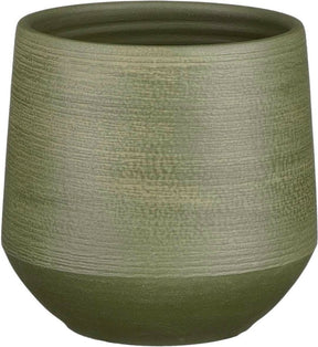 Mica decorations plantenpot - terracotta - donkergroen relief - d19 h18 cm - bloempot