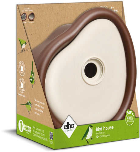 Elho organic bird house 25cm - vogelhuisje voor tuin of balkon - geschikt voor meer dan 11 soorten - 100% gerecycled plastic - l27.4 x b16.8 x h25.4 cm - kastanje bruin