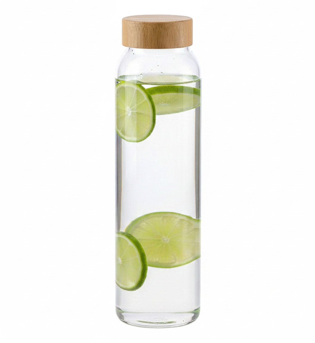 Alpina glazen waterfles drinkfles sportfles - helder transparant - met bamboe dop - 1000 ml
