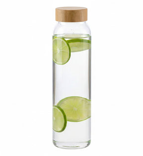 Alpina glazen waterfles drinkfles sportfles - helder transparant - met bamboe dop - 1000 ml