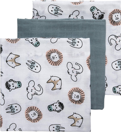 Meyco baby animal hydrofiele doeken - 3-pack - multicolour - 70x70cm