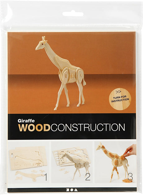 Creativ company 3d puzzel giraf van hout - bouwpakket 20x4,2x25 cm.