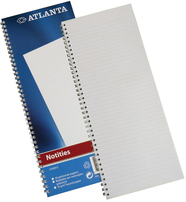 Djois atlanta notitieboek - 330 x 135 mm - spiraal binding - 50 bld 100 blz - blauw - 1 stuk