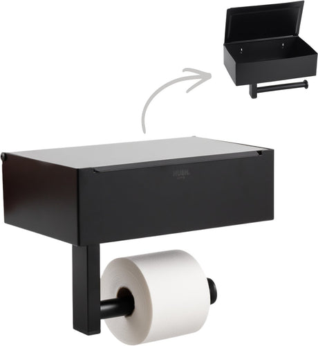 Hush. living hush living toiletrolhouder met opbergbakje - wandmontage - rvs - inclusief bevestigingsmiddelen - mat zwart