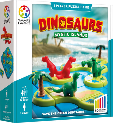 Smartgames dinosaurs mystic islands - logisch denkspel - 80 prehistorische uitdagingen - breinbreker met dinosaurussen - strategisch eilandpuzzelspel solospel - vanaf 6 jaar