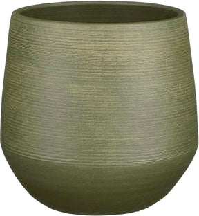 Mica decorations plantenpot - terracotta - donkergroen relief - d24 h23 cm - bloempot