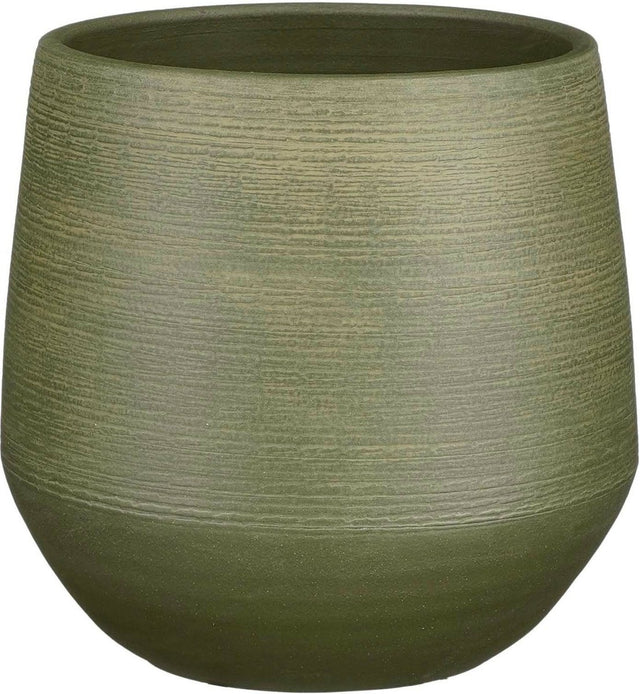 Mica decorations plantenpot - terracotta - donkergroen relief - d24 h23 cm - bloempot