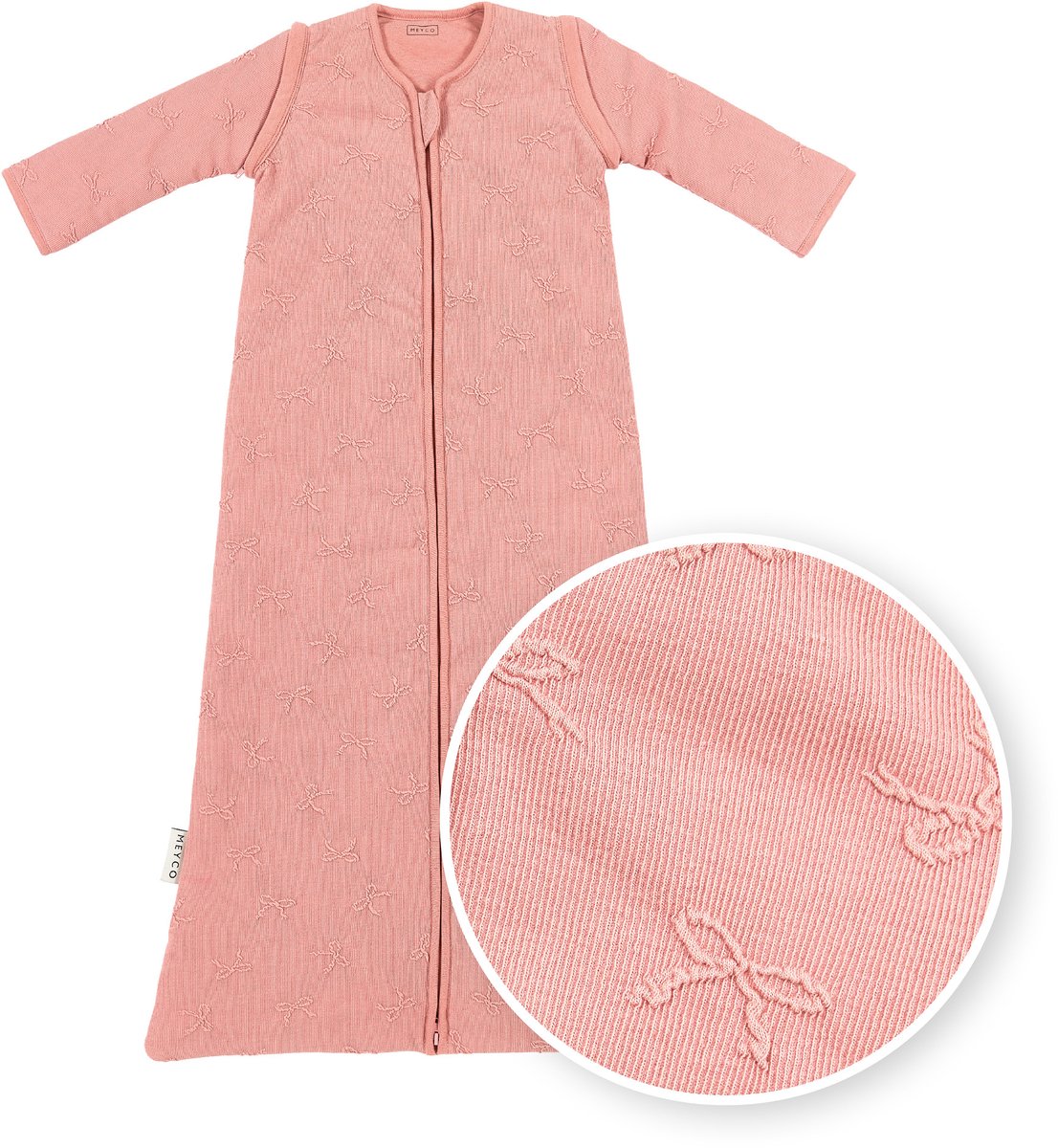 Meyco baby studio collection bow baby slaapzak met afritsbare mouwen - rose - 110cm - 2.5 tog