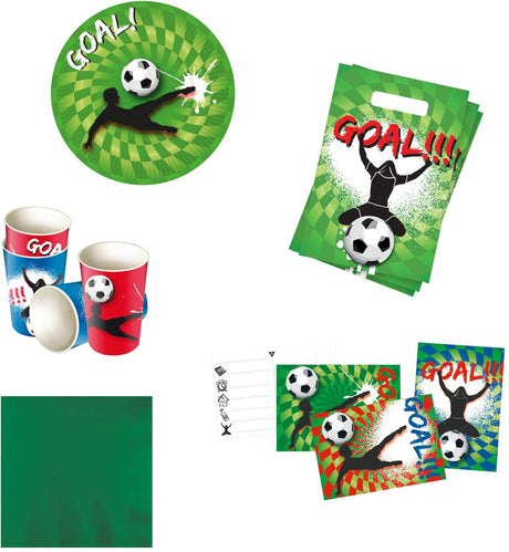 Merkloos sans marque voetbal kinderfeest met uitnodigingen, bordjes, bekers en servetten