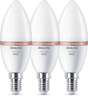 Philips led philips smart lighting - led-kaarslamp - e14 fitting - rgb - gekleurd en instelbaar wit licht - dimbaar - 3 pack - 40w - kaarslamp: c37 - wifi