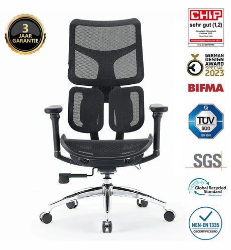 Sihoo doro s100 ergonomische bureaustoel - dubbele dynamische lendensteun 5-voudig verstelbare rugleuning - 4d gecoördineerde armleuningen - verstelbaar zitkussen - bifma sgs gecertificeerd - geschikt voor 150-190cm - 78x63x124cm —— zwart