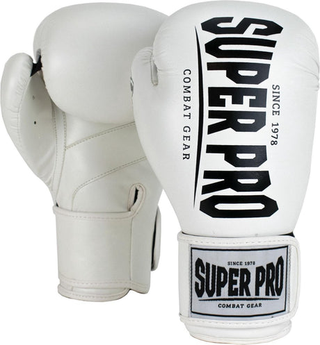 Super pro combat gear champ (kick)bokshandschoenen wit zwart 8oz