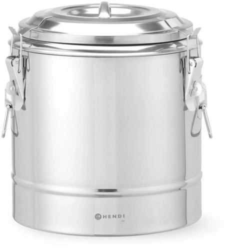 Hendi geïsoleerde transportcontainer - roestvast staal - warmhouden tijdens transport - 23 liter - diameter 35 cm x hoogte 44 cm - zilverkleurig - horeca en bezorging