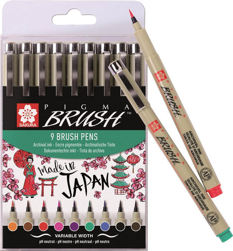 Sakura pigma penseel etui 9 kleuren