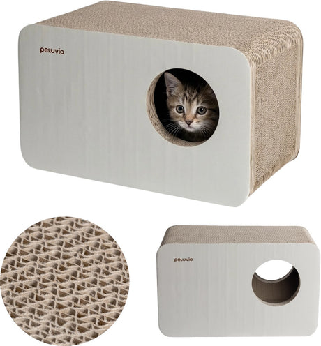 Peluvio boxel – kartonnen krabplank voor katten – zachte golfkarton structuur voor delicate nagels – krab- en rustplek in één – licht, duurzaam direct gebruiksklaar – minimalistisch design voor elk interieur