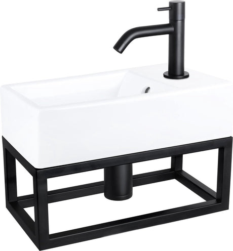 Differnz force fonteinset - keramiek - kraan gebogen mat zwart - met handdoekrek - 40 x 22 x 11.5 cm