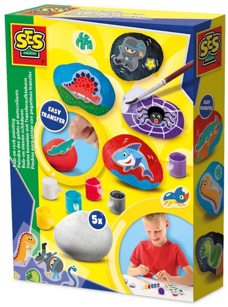 Ses creative rub-on stenen schilderen met transfers - 5 stuks - voor jongens vanaf 5 jaar - happy stones - schoencadeautjes sinterklaas