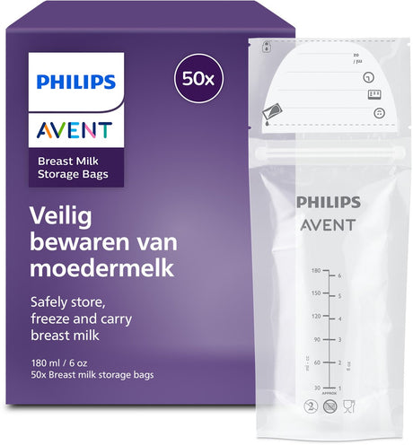 Philips avent moedermelk bewaarzakjes 180 ml - lekvrij - 50 stuks - scf603 50