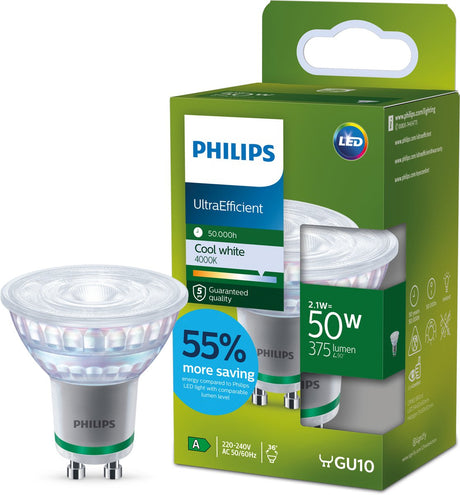 Philips led philips ultra efficient led spot - 50 w - gu10 - koelwit licht