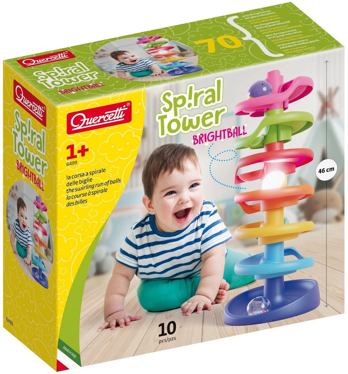 Quercetti spiraal ballentoren met lichtgevende bal, 10dlg.