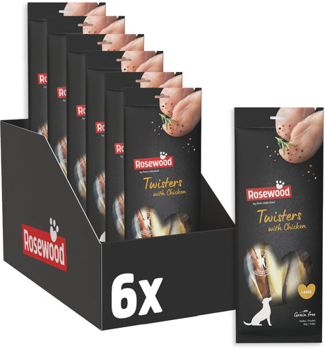 Rosewood twisters large hondensnack kip - kauwstaven runderhuid - voor grote honden - 6 x 3 stuks