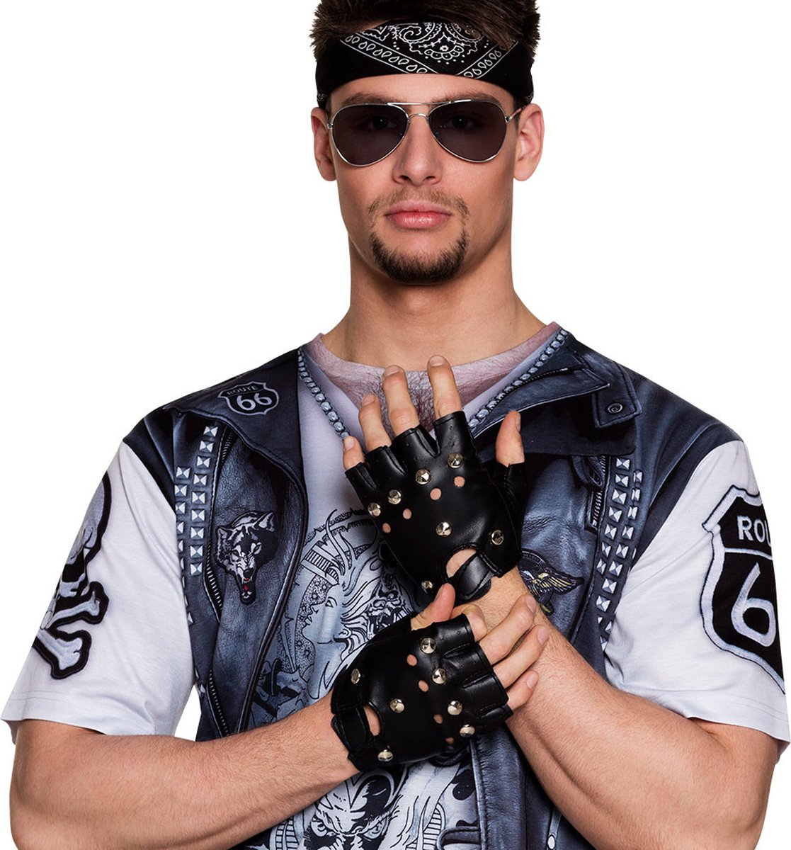 Smiffys punkers bikers verkleed handschoenen voor volwassenen - carnaval artikelen - accessoires - zwart