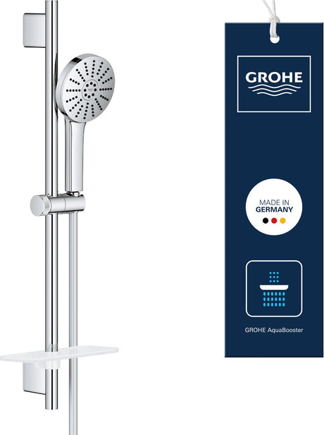 Grohe vitalio joy+ 120 doucheset met douchestang – met douchekop, doucheslang zeepschaal – 3 straalsoorten – aquabooster – aquacalibrator (7l min) – chroom